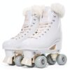 JajaHoho Retro Quad Roller Skates Faux Leather White Swan-0