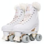JajaHoho Retro Quad Roller Skates Faux Leather White Swan-0
