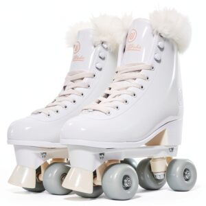 JajaHoho Retro Quad Roller Skates Faux Leather White Swan-0