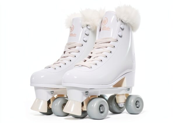 JajaHoho Retro Quad Roller Skates Faux Leather White Swan-0
