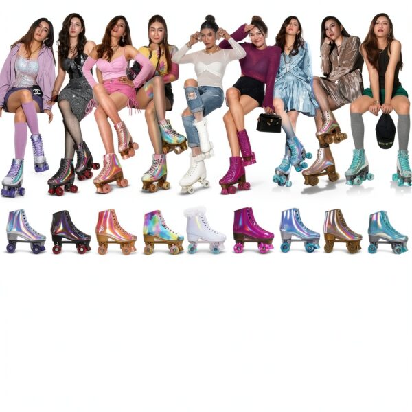 JajaHoho Retro Quad Roller Skates Faux Leather White Swan-4