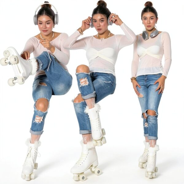 JajaHoho Retro Quad Roller Skates Faux Leather White Swan-1