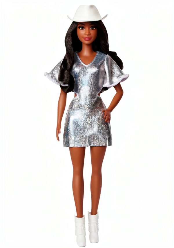 Barbie Fashionistas Doll Western Style Silver Dress Kids Toy-4