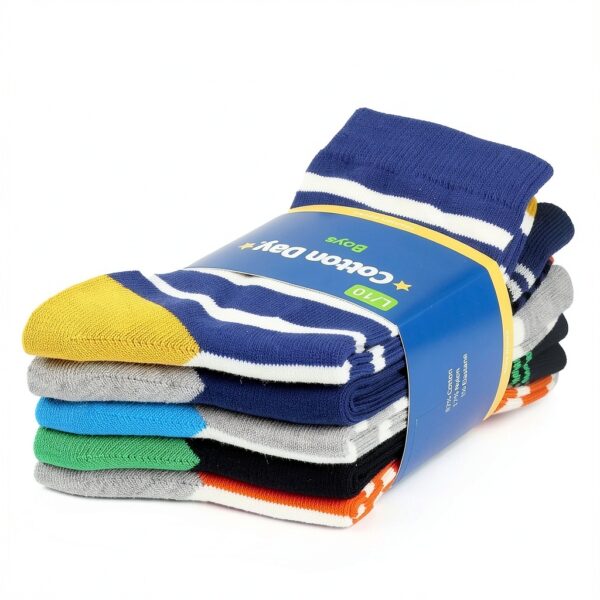 Boys Striped Socks Combed Cotton Seamless Toe 5 Pack-6