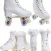 JajaHoho Retro Quad Roller Skates Faux Leather White Swan-3