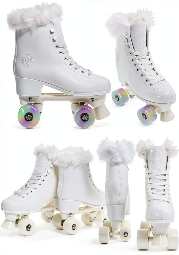 JajaHoho Retro Quad Roller Skates Faux Leather White Swan-3