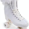 JajaHoho Retro Quad Roller Skates Faux Leather White Swan-5