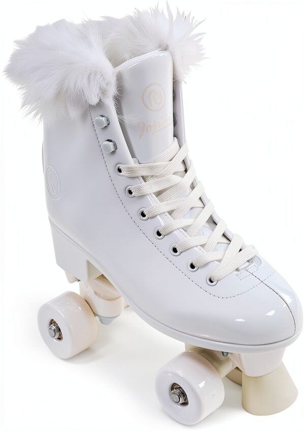 JajaHoho Retro Quad Roller Skates Faux Leather White Swan-5