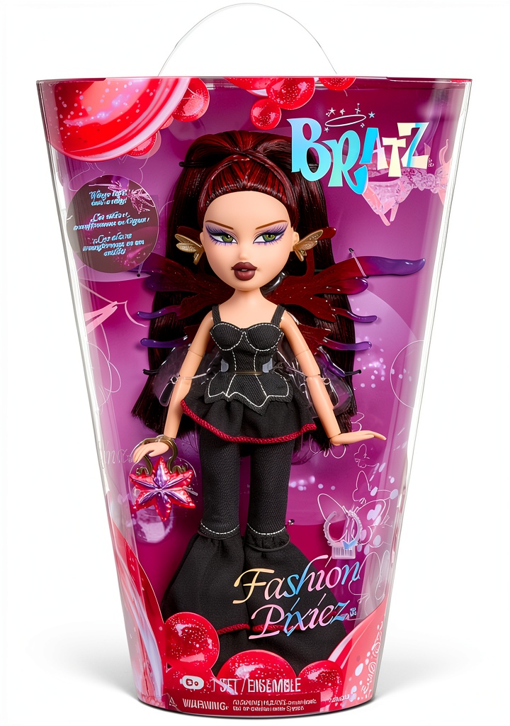 Bratz Fashion Pixiez doll showcasing vibrant fashion and removable wings on a playroom table