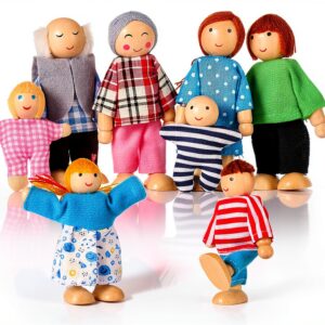 Jzszera Wooden Doll Family Poseable Educational Toy Kids-0