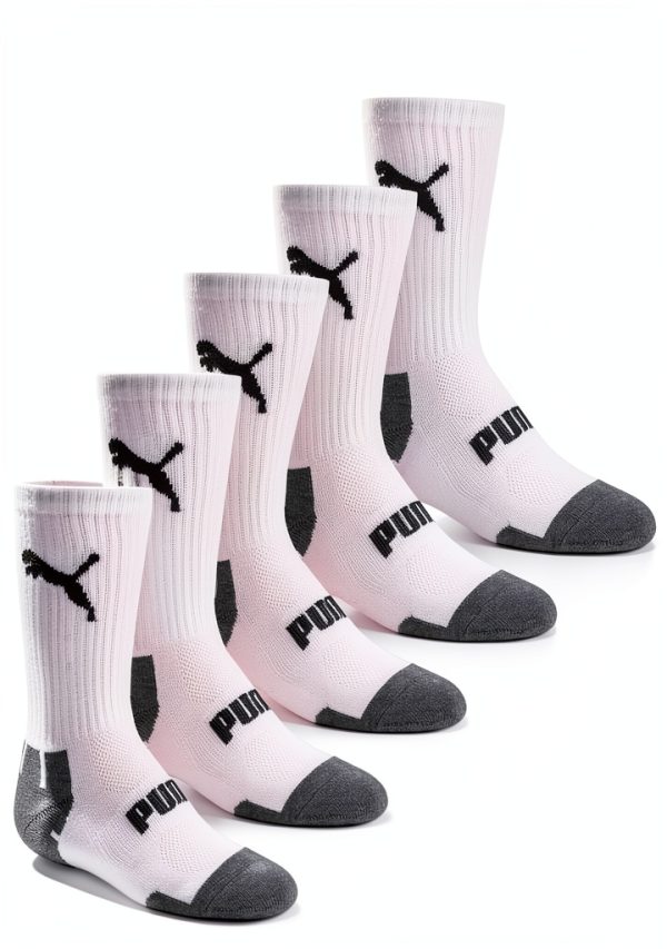 PUMA Boys Crew Socks 6-Pack Cushioned Arch Support