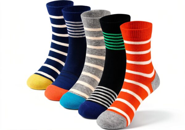 Boys Striped Socks Combed Cotton Seamless Toe 5 Pack-0