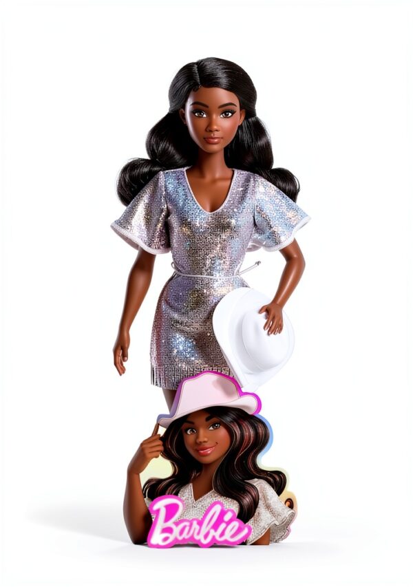 Barbie Fashionistas Doll Western Style Silver Dress Kids Toy-5